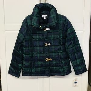 NEW DEEP GREEN/BLACK PLAD JACKET WITH GOLD DETAILS